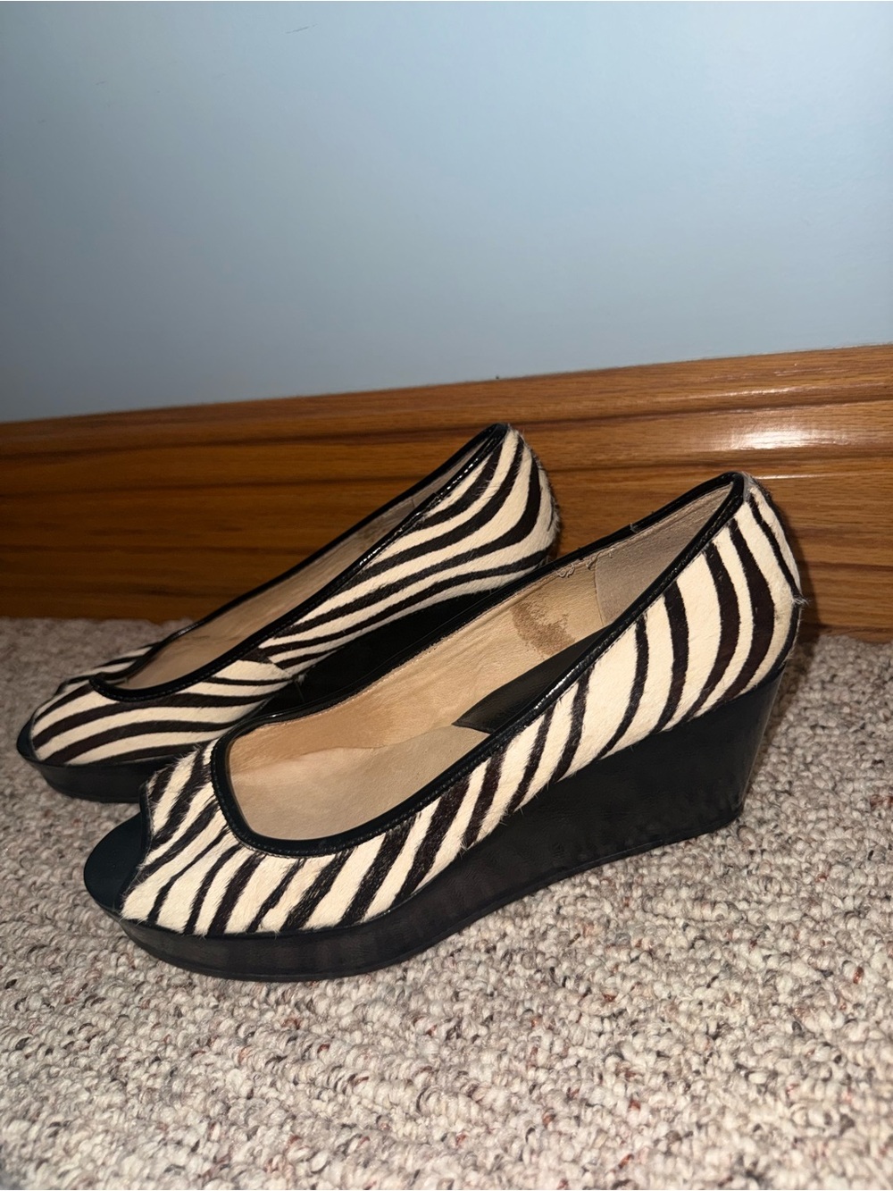 Michael Kors Zebra Print Peep-Toe Wedge Heels - Black & White